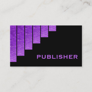 Modern purple, black vertical stripes publisher business card