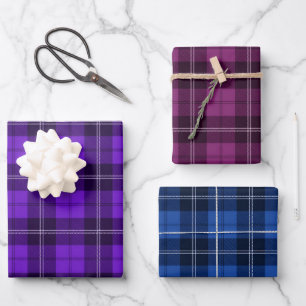 Modern Purple, Blue and Pink Tartan Patterns Wrapping Paper Sheet