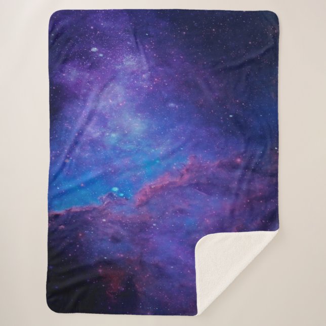 Modern Purple & Blue Deep Space nebula Sherpa Blanket (Front)