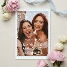 Modern Purple Blue Gingham Photo Graduation Party