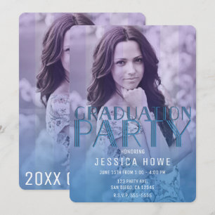 Modern Purple Blue Graduation Party Graduate Photo Invitation