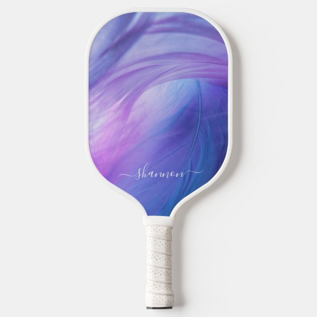 Modern Purple Blue Pink Calligraphy Pickleball Paddle (Front)