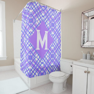 Modern Purple Blue Plaid Personalized Monogram Shower Curtain