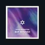 Modern Purple Blue Star David Bar Mitzvah Hebrew Napkin<br><div class="desc">Beautiful religious Jewish Bar Mitzvah paper napkins. Modern yet elegant watercolor design in navy blue, purple colours. White Star of David in middle Modern script letters. 'Is called to the TORAH as a Bar Mitzvah'. Prefect for 13 year old son, boy. Easy to edit - just add your information /...</div>
