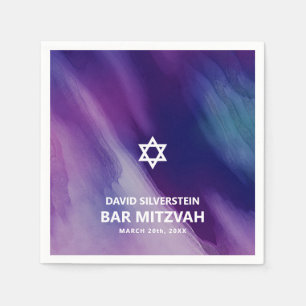 Modern Purple Blue Star David Bar Mitzvah Hebrew Napkin