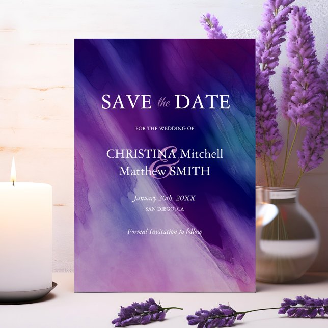 Modern Purple Blue Wedding Save The Date (Modern Purple Blue Wedding Save The Date)