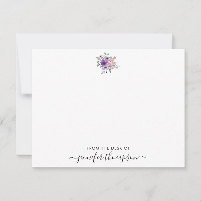 Modern Purple Blush Floral Watercolor Script Swash Card (Front)