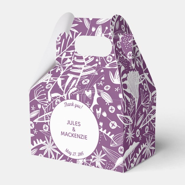 Modern Purple Botanical Wedding Favour Box (Front Side)