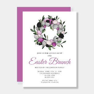 Modern Purple Botanical Wreath Easter Brunch Invitation