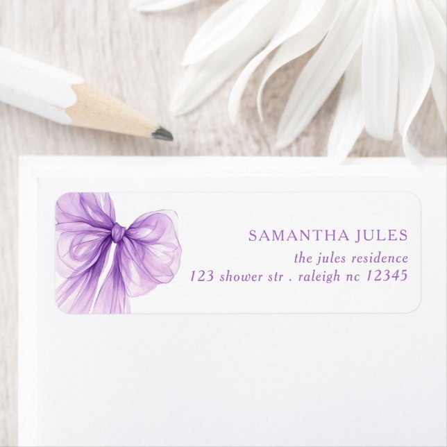 Modern  Purple Bow Bridal Shower Return Address Label (Insitu)
