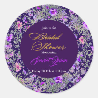 Modern purple brown watercolor wildflower classic round sticker