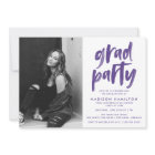 Modern Purple Brush Script Photo Graduation Party