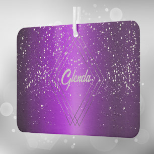 Modern Purple Brushed Metal with Silver Monogram   Car Air Freshener
