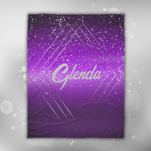 Modern Purple Brushed Metal with Silver Monogram Fleece Blanket