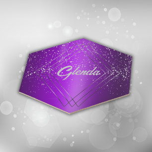 Modern Purple Brushed Metal with Silver Monogram Paper Coaster