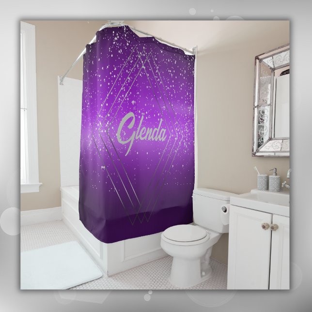 Modern Purple Brushed Metal with Silver Monogram | Shower Curtain (Creator Uploaded)