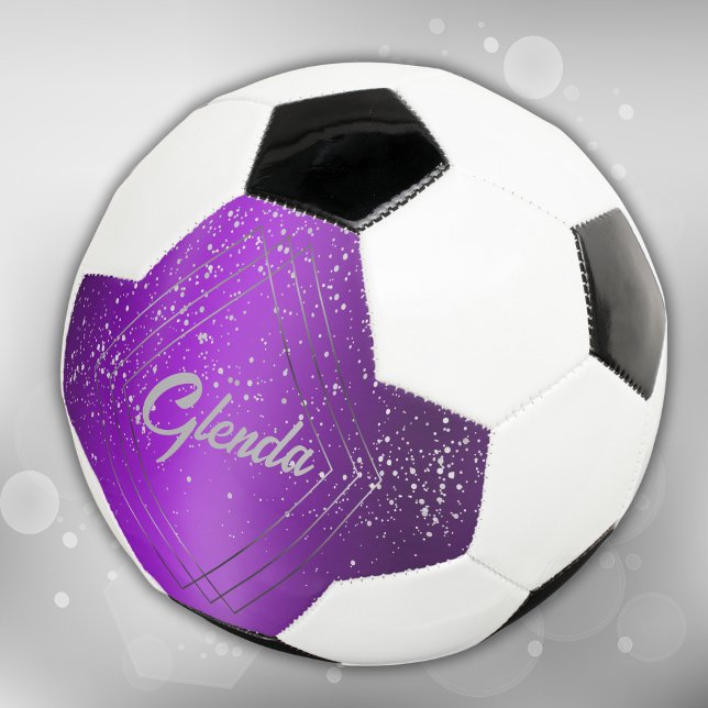 Modern Purple Brushed Metal with Silver Monogram | Soccer Ball (Creator Uploaded)