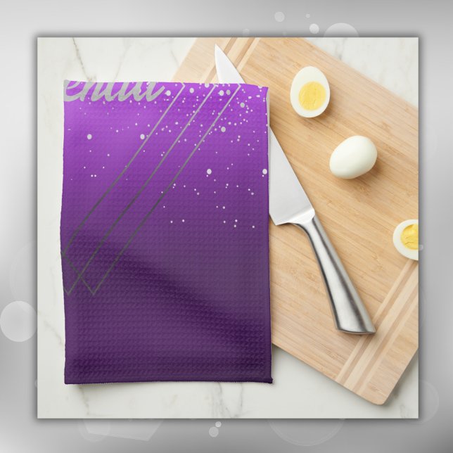 Modern Purple Brushed Metal with Silver Monogram | Tea Towel (Creator Uploaded)
