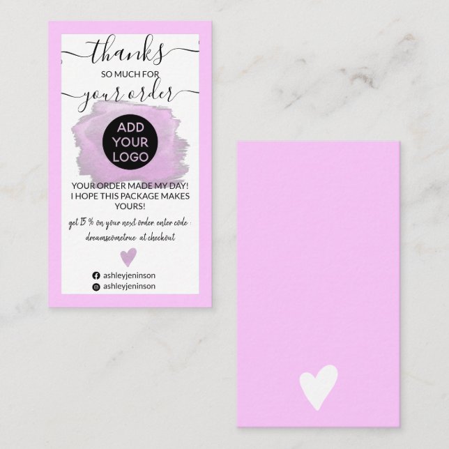 Modern purple brushstroke logo border thank you business card (Front/Back)