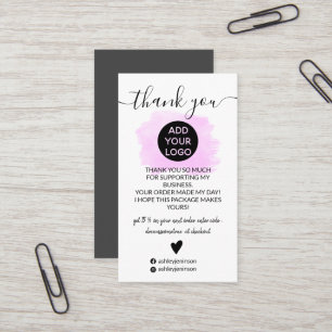 Modern purple brushstroke logo order thank you business card