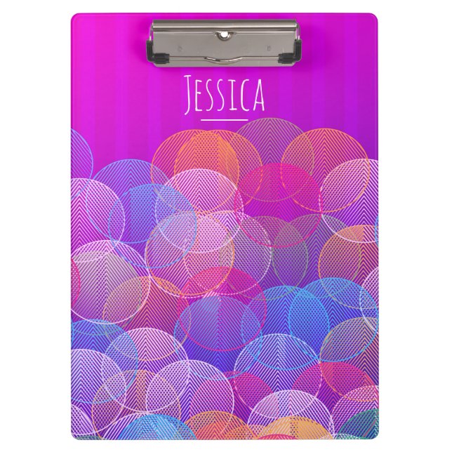 Modern Purple Bubbles Geometric Personalised Clipboard (Front)