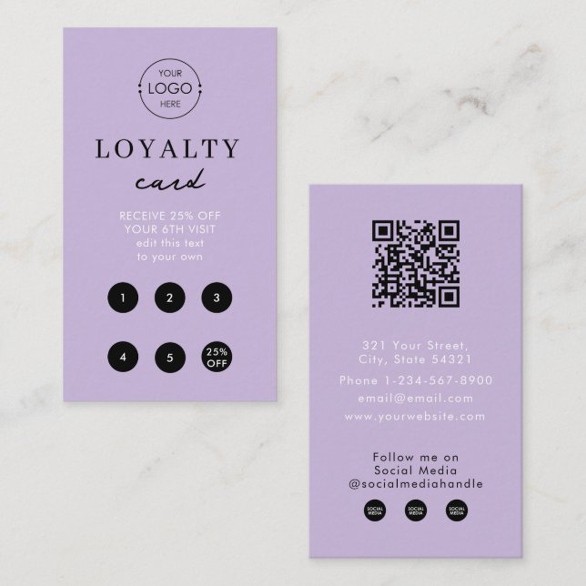 Modern Purple Business Logo QR Code Loyalty Simple Card (Front/Back)