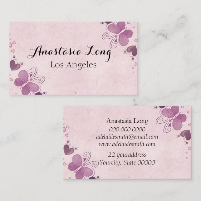 Modern Purple Buterfly Business Card (Front/Back)