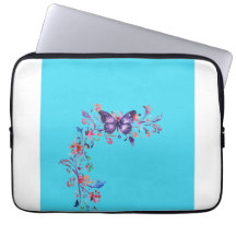 Modern Purple Butterfly Border Electronics Bag Blu