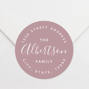 Modern Purple Calligraphy Family Name Address Classic Round Sticker