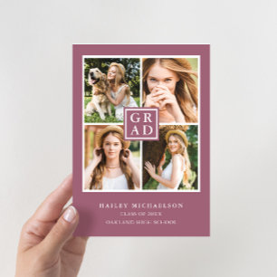 Modern Purple Cassis Photo Collage Grad Party Invitation