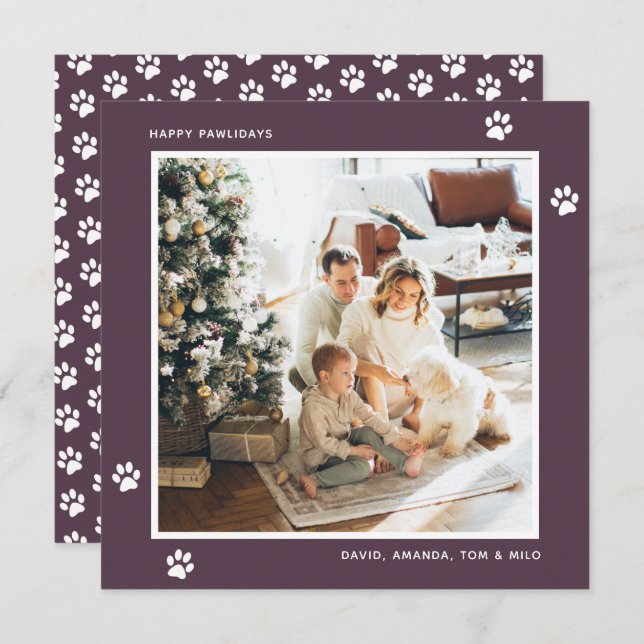Modern Purple Cat Dog Owner Photo Christmas Card (Front/Back)