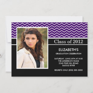 Modern Purple Chevron Photo Graduation Party Invitation