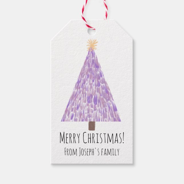 Modern purple christmas tree gift tags (Front)