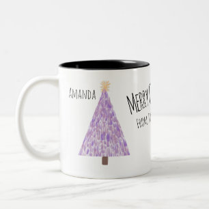 Modern purple christmas tree Two-Tone coffee mug