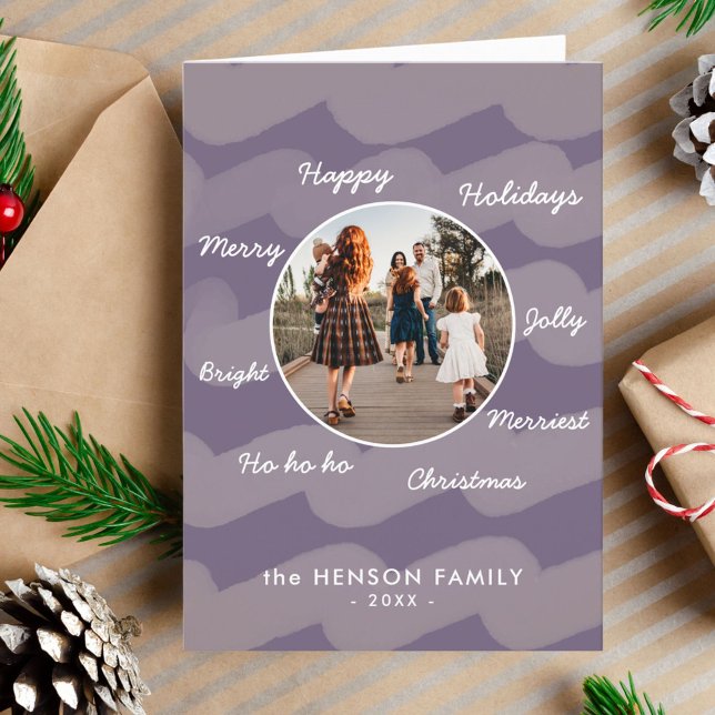 Modern Purple Christmas Wishes Family Photo Holiday Card (Creator Uploaded)