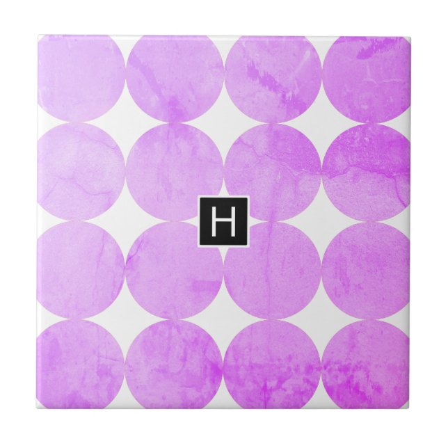 Modern Purple Circles | Monogram Ceramic Tile (Front)