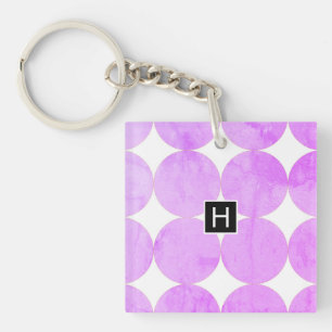 Modern Purple Circles   Monogram Key Ring