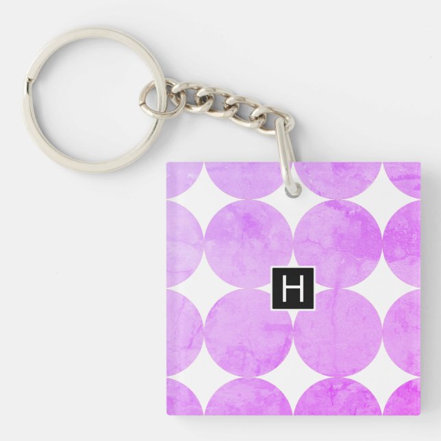 Modern Purple Circles | Monogram Key Ring (Front)