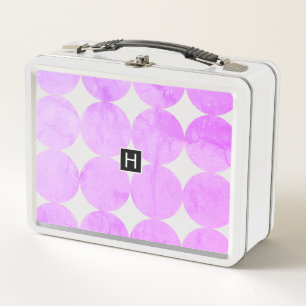 Modern Purple Circles Monogram Metal Lunch Box