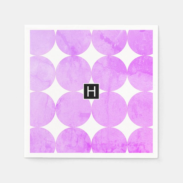 Modern Purple Circles | Monogram Napkin (Front)