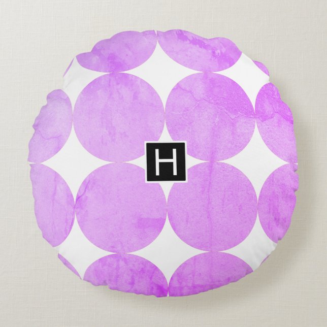 Modern Purple Circles | Monogram Round Cushion (Front)