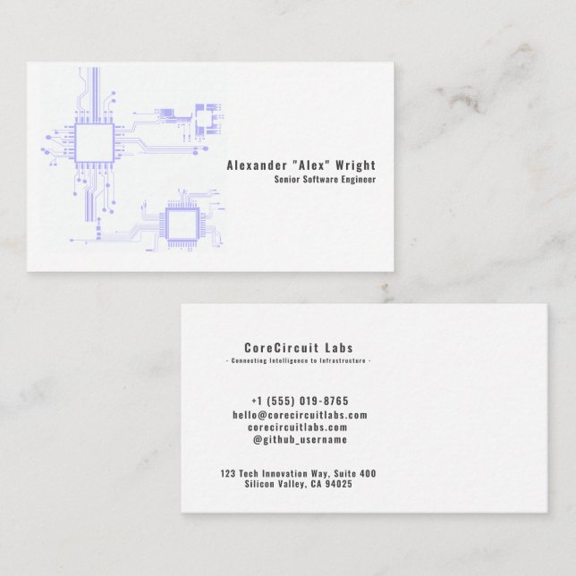 Modern Purple Circuit Board Software Engineer Business Card (Front/Back)