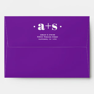 Modern purple colour and initials wedding  envelope