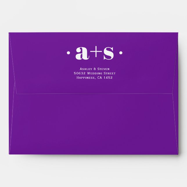 Modern purple colour and initials wedding  envelope (Back (Top Flap))
