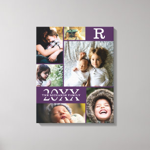 Modern Purple Colour Block Family 6 Photo Collage Canvas Print