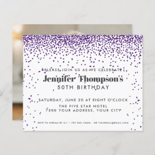 Modern Purple Confetti Glitter 50th Birthday Photo