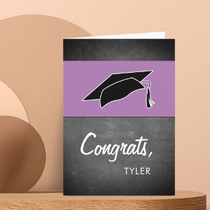 Modern Purple Congrats Chalkboard Graduation Cap Card