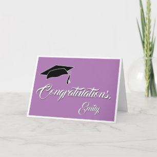 Modern Purple Congratulations Graduation Cap Card