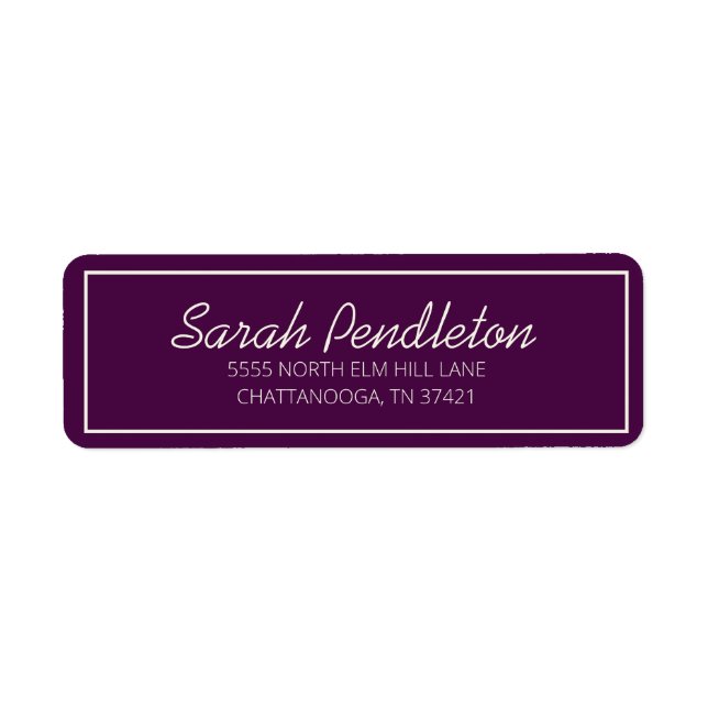 Modern Purple Cream Script Return Address Label (Front)