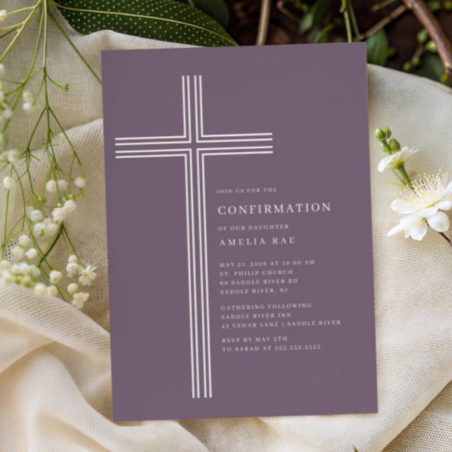 Modern Purple Cross Confirmation Invitation (Creator Uploaded)